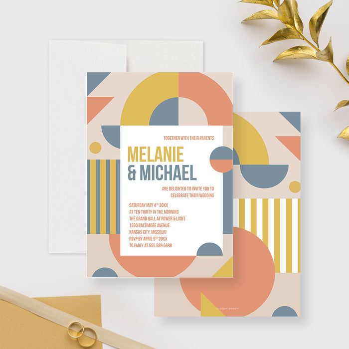 Artistic Wedding Invitation Card with Abstract Geometric Shapes, Modernist Wedding Invitations