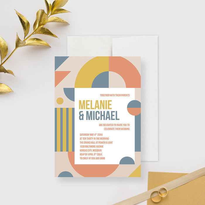 Artistic Wedding Invitation Card with Abstract Geometric Shapes, Modernist Wedding Invitations