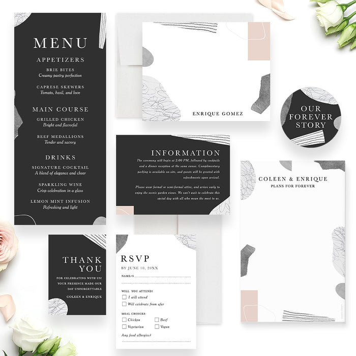Modern Wedding Invitation Abstract Minimalist Art Invite