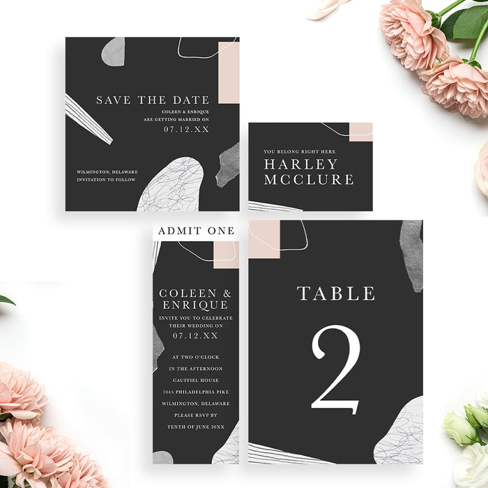 Modern Wedding Invitation Abstract Minimalist Art Invite