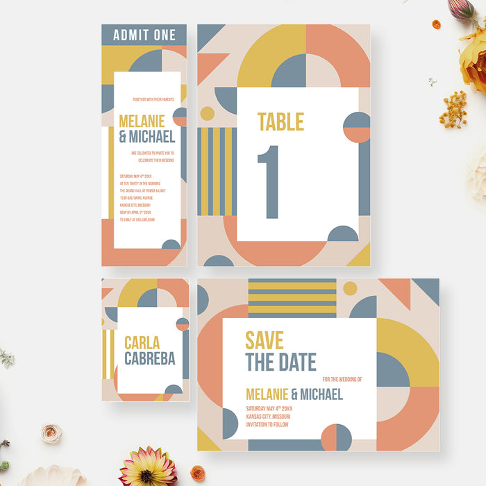 Artistic Wedding Invitation Card with Abstract Geometric Shapes, Modernist Wedding Invitations