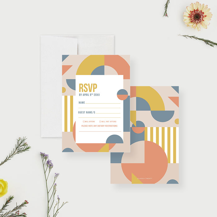 Artistic Wedding Invitation Card with Abstract Geometric Shapes, Modernist Wedding Invitations