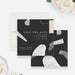 Modern abstract wedding save the date card with black background, minimalist shapes and clean typography-front-back