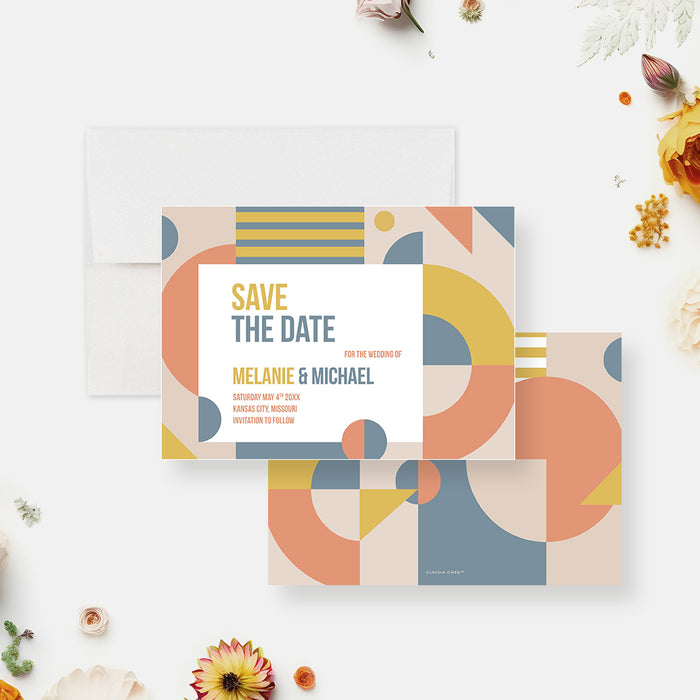 Artistic Wedding Invitation Card with Abstract Geometric Shapes, Modernist Wedding Invitations