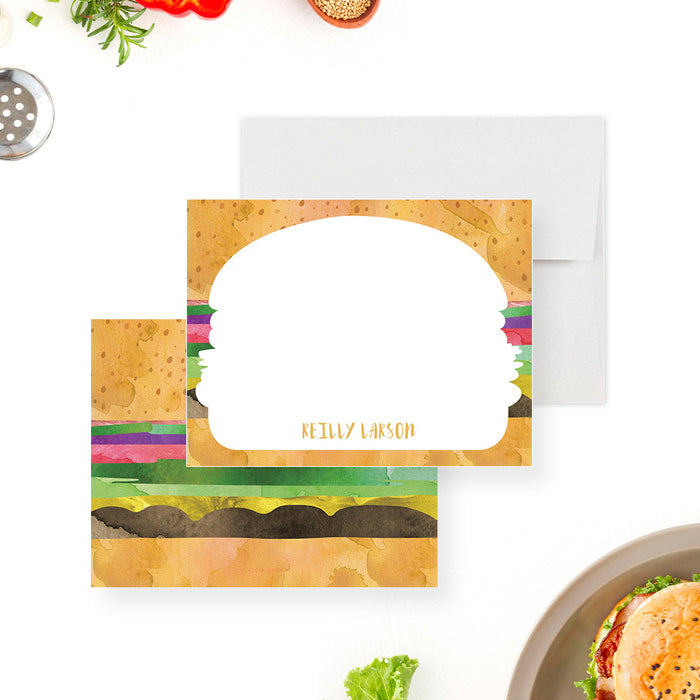 Watercolor Hamburger Note Card, Burger Birthday Thank You Card, Personalized Gift for Burger Lovers
