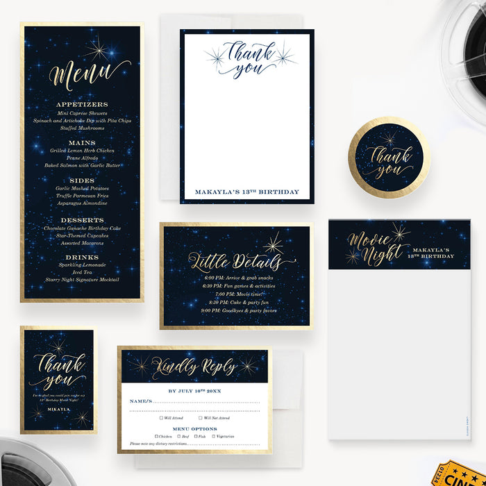 Outdoor Movie Night Birthday Invitation Under the Stars