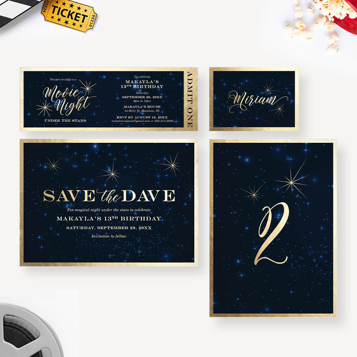 Outdoor Movie Night Birthday Invitation Under the Stars