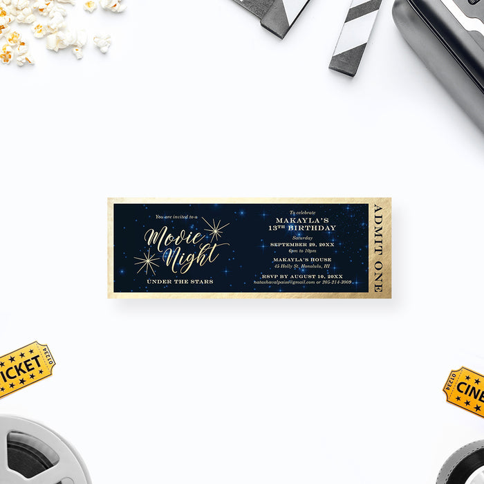 Outdoor Movie Night Birthday Invitation Under the Stars
