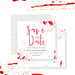 Custom bloody save the date card with red blood-splatter design, personalized for milestone birthday celebrations-front-back