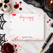 Custom bloody note card with “Stay Creepy” text, red blood splatter design, unique Halloween and birthday gift idea-front