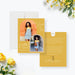 Class of 2026 graduation announcement card featuring two photos, mustard background, modern arch photo layout, and personalized graduate name-front-back