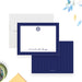 personalized nautical baby shower thank you card with navy blue border, ship wheel emblem, and custom name-front-back