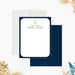 nautical birthday thank you card with navy blue border, anchor illustration, and personalized name for a coastal party note card-front-back