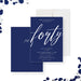 modern navy blue corporate anniversary invitation with elegant script typography and minimalist business event layout-front-back
