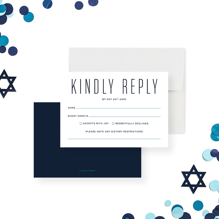 Modern Bar Mitzvah Invitation Navy Blue Teal Bold Design