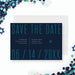 Modern Bar Mitzvah save the date card with navy background and teal typography featuring Star of David and minimalist layout-front