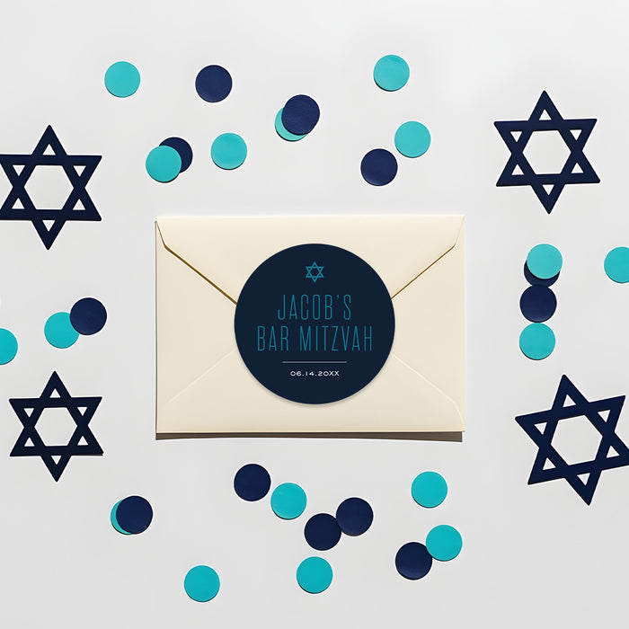 Modern Bar Mitzvah Invitation Navy Blue Teal Bold Design