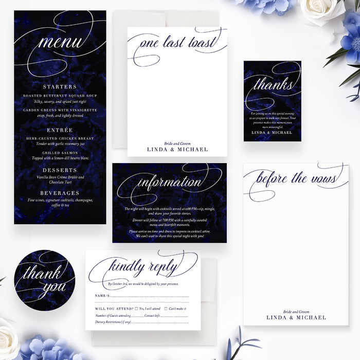 Navy Blue Rehearsal Dinner Invitation Elegant Pre Wedding Card