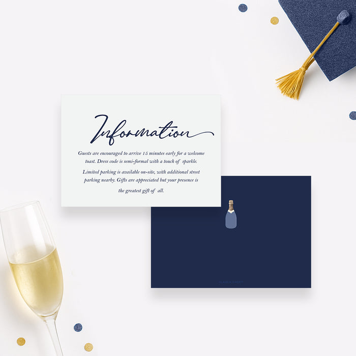 Navy Champagne Bottle Graduation Party Invitation