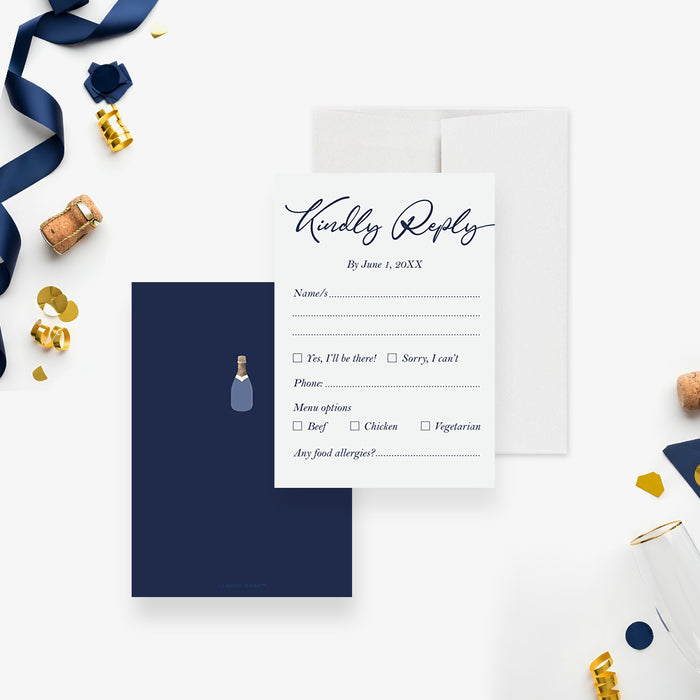 Navy Champagne Bottle Graduation Party Invitation