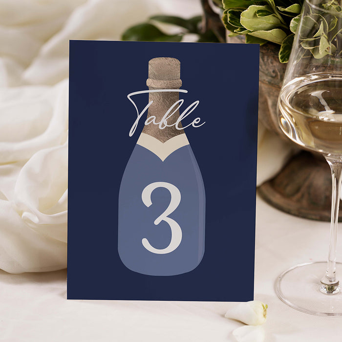 Navy Champagne Bottle Graduation Party Invitation
