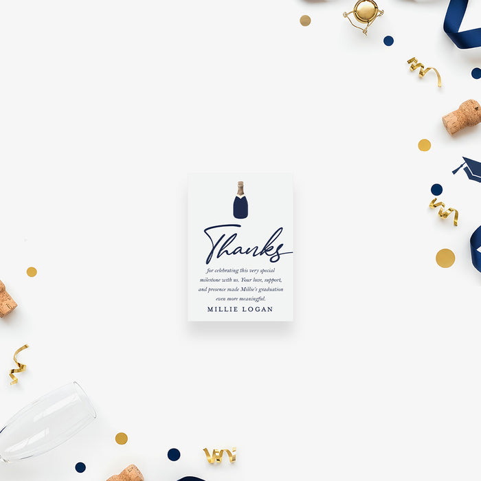 Navy Champagne Bottle Graduation Party Invitation