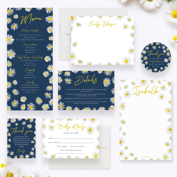 Daisy Baby Shower Invitation with Boho Floral Spring Design