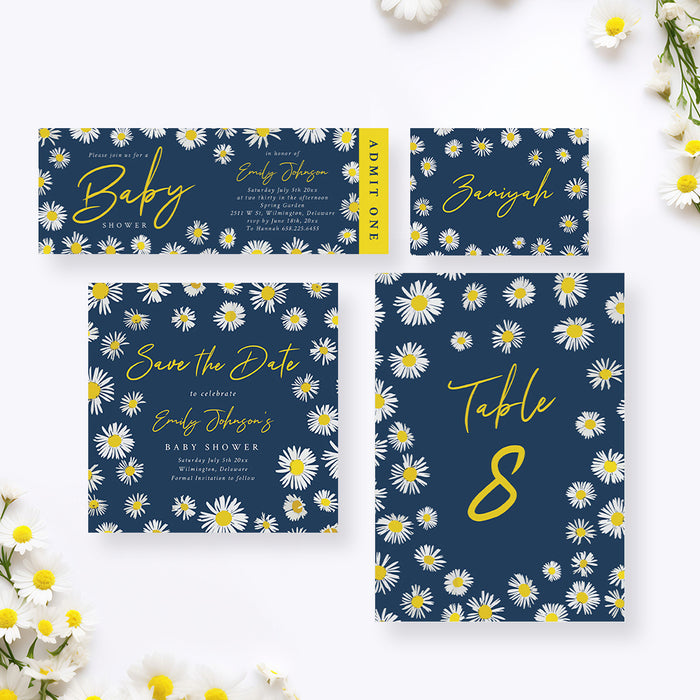 Daisy Baby Shower Invitation with Boho Floral Spring Design