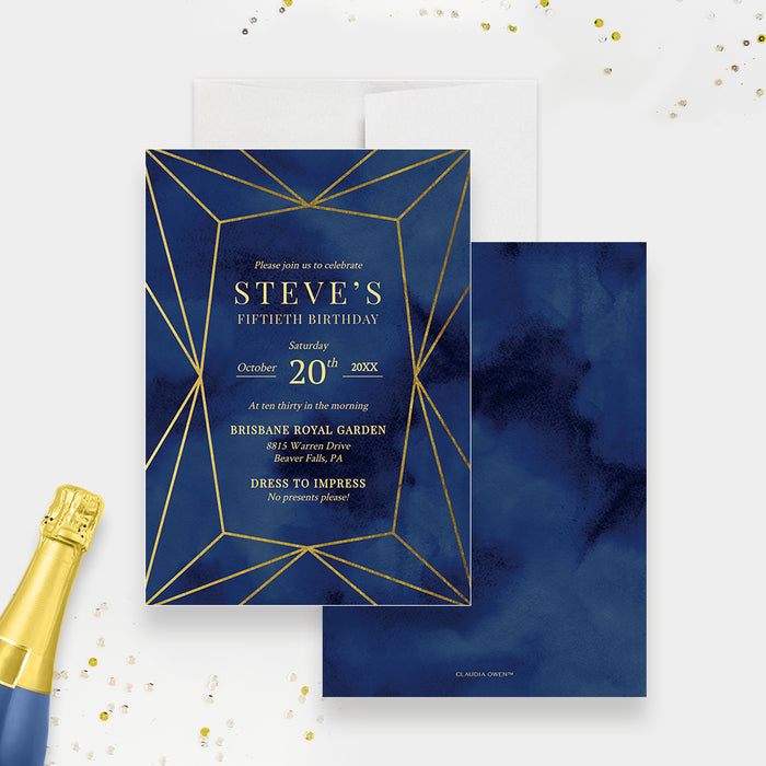 Navy Gold Birthday Invitation Digital Template