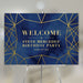elegant navy and gold-style birthday welcome sign with geometric line design for an adult milestone celebration
