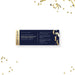 navy and gold business anniversary ticket invitation with bold lettering, logo space, admit one panel, and corporate event details