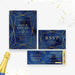 navy and gold-style business event digital template set with geometric design and matching corporate stationery pieces