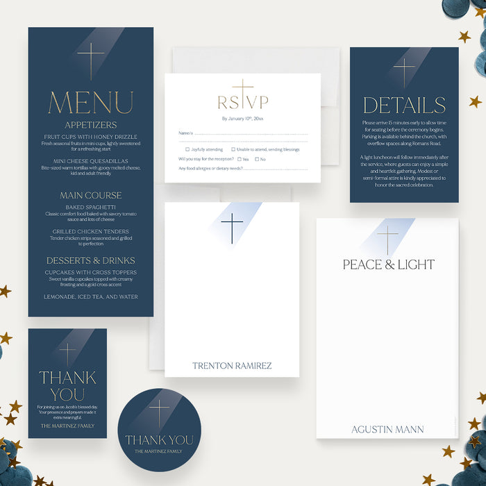Navy Blue First Holy Communion Invitation