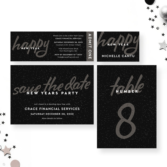 New Year Party Invitation Black Elegant Holiday Event Invite