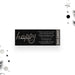 Black New Year party ticket invitation with admit one style design for holiday event or New Year’s Eve celebration