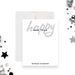 Personalized New Year thank you note card with elegant black and white design and modern lettering for holiday stationery or corporate use-front