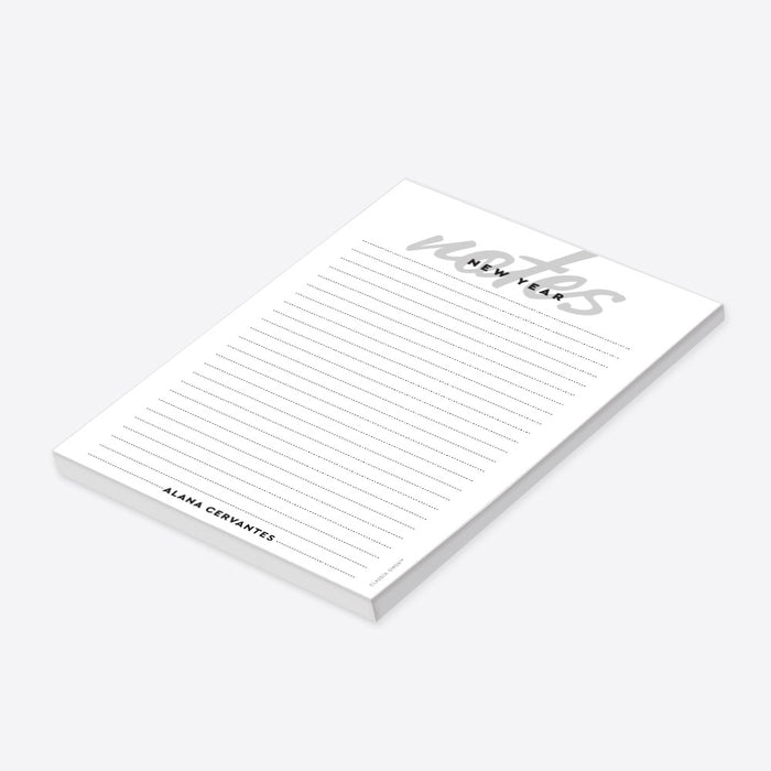 Minimalist personalized New Year notepad with lined pages and custom name, ideal for party favors, office gifts, and daily planning-side