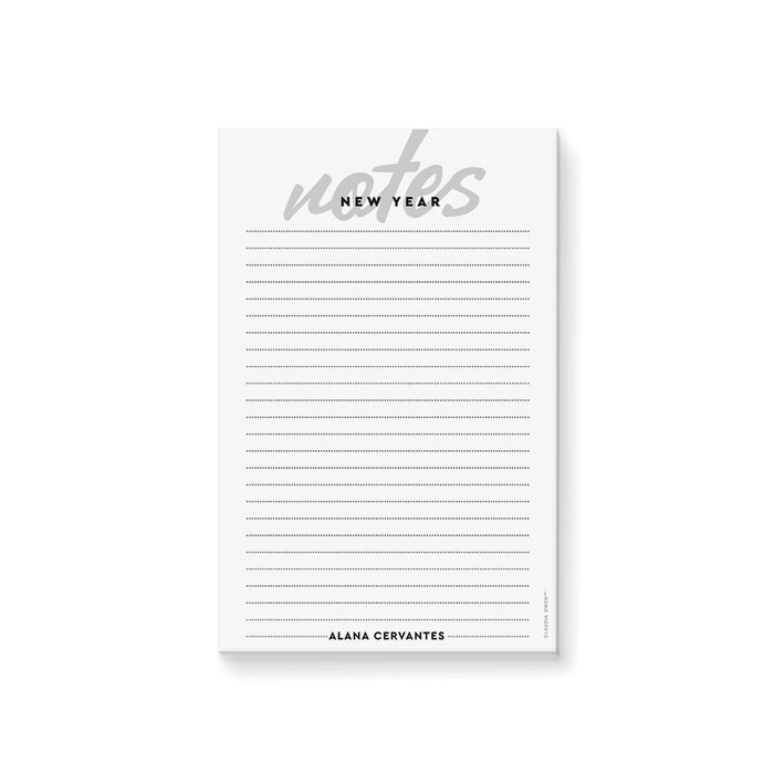 Minimalist personalized New Year notepad with lined pages and custom name, ideal for party favors, office gifts, and daily planning