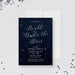 Night Under the Stars sweet 16 invitation with white script on a deep blue starry background.