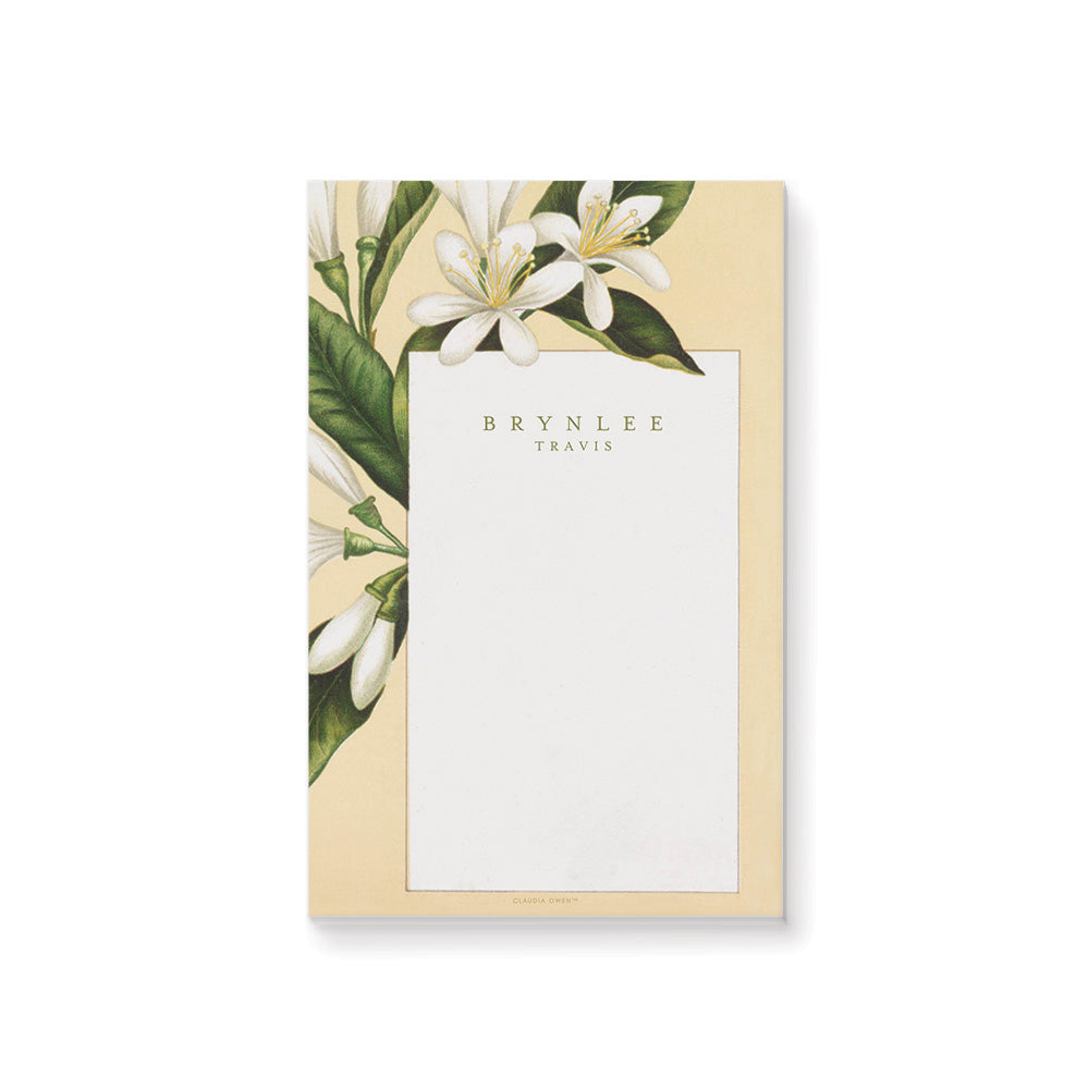 Botanical Notepad Floral Notepad with Beautiful Botanical White Lemon Flowers, Citrus Fl