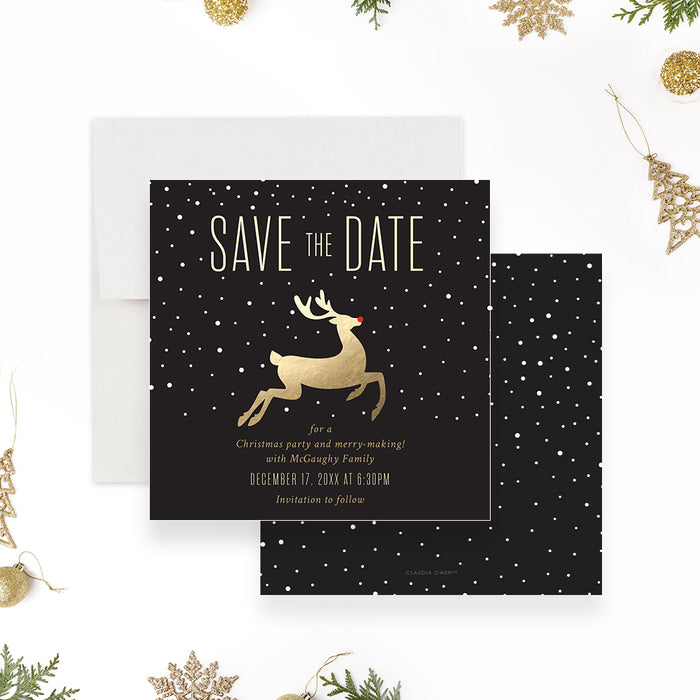 Oh Deer Christmas is Here Invitation Card, Fun and Festive Christmas Invitation with a Playful Pun, Christmas Celebration Invites with Reindeer and Snow Design