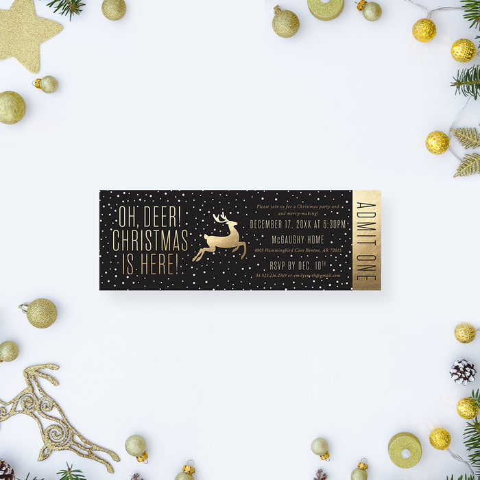 Oh Deer Christmas is Here Invitation Card, Fun and Festive Christmas Invitation with a Playful Pun, Christmas Celebration Invites with Reindeer and Snow Design