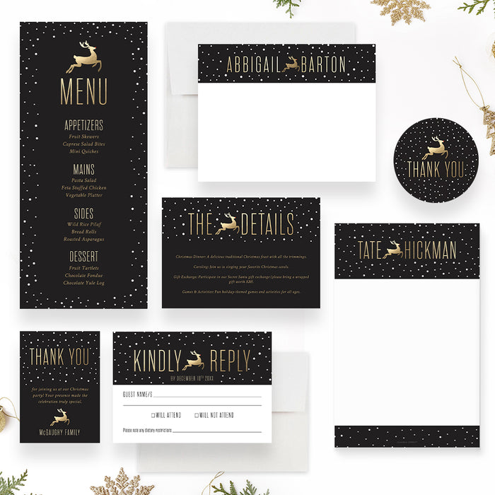 Oh Deer Christmas is Here Invitation Card, Fun and Festive Christmas Invitation with a Playful Pun, Christmas Celebration Invites with Reindeer and Snow Design