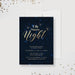 Elegant navy and gold holiday party invitation featuring the text “Oh Starry Night” in gold script over a star-filled night sky background.