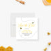 Honey bee save the date card with cute bee illustrations, dotted flight paths, and yellow script text for a first birthday party-front