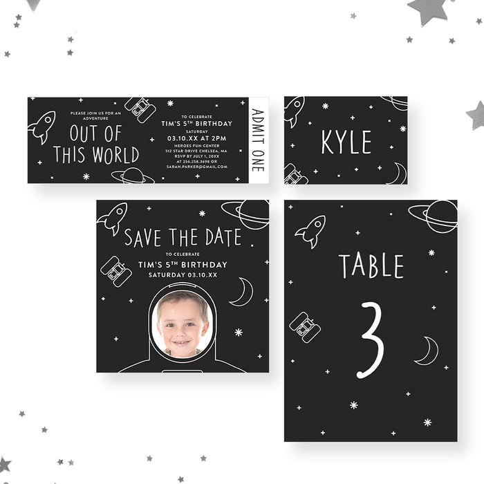 Out of this World Astronaut Birthday Party Invitation with Custom Photo for Kids, Space Adventure Birthday Invite for Kids