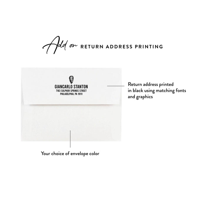 Example of optional return address printing in black ink on a white envelope flap for oyster thank you card with plaid design for seafood lovers.