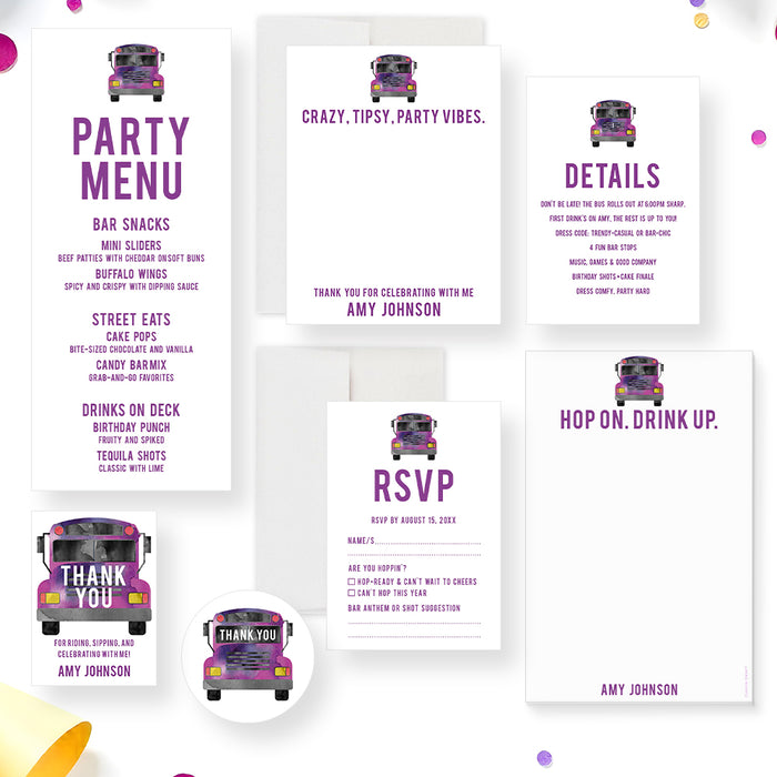 Party Bus Birthday Invitation Bar Hop Adult Birthday Invite