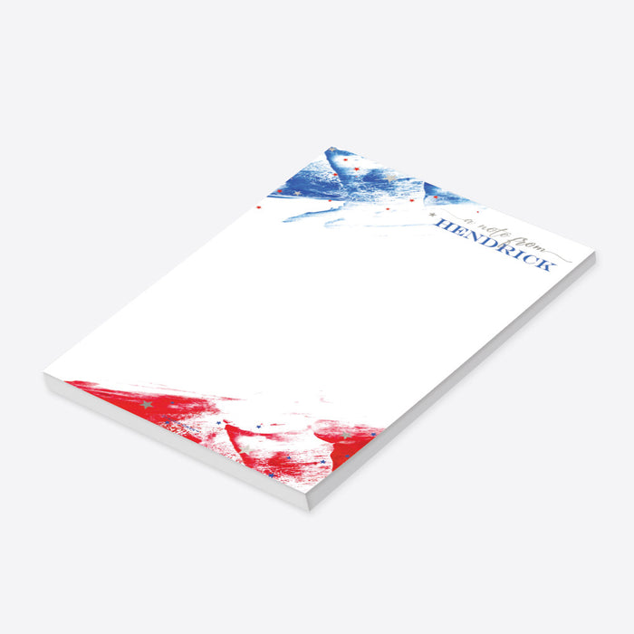 American Flag Inspired Notepad in Red White and Blue, A Note From Stationery Writing Paper Pad for July 4th, Fourth of July Party Favor, Personalized Patriotic Gifts