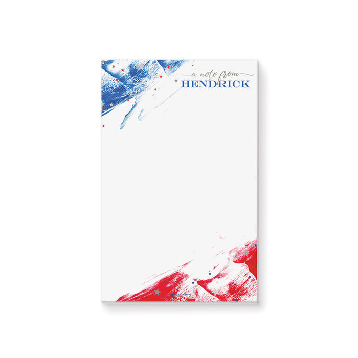 American Flag Inspired Notepad in Red White and Blue, A Note From Stationery Writing Paper Pad for July 4th, Fourth of July Party Favor, Personalized Patriotic Gifts